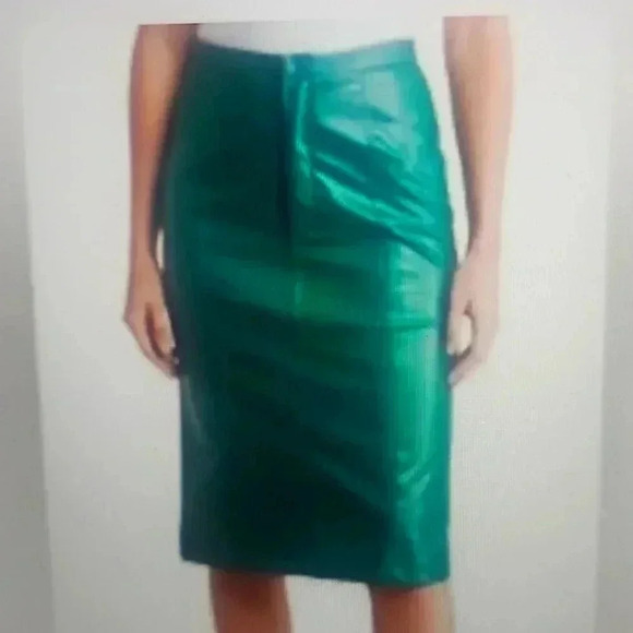 NSR FAUX GREEN LEATHER PENCIL SKIRT SIZE M - Picture 1 of 3